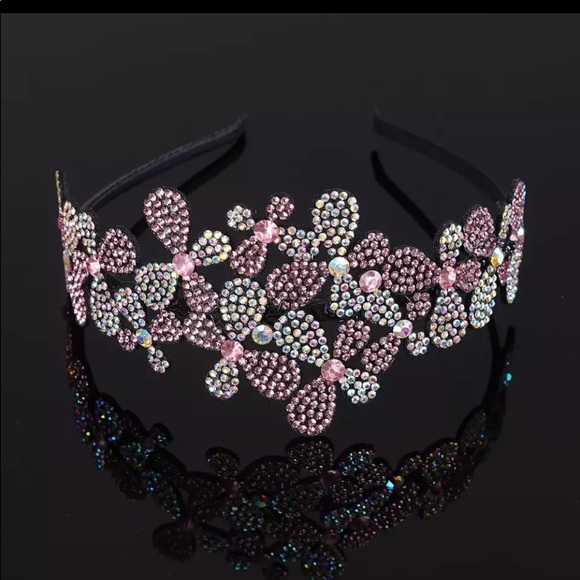 ❤️TRULY UNIQUE HANDMADE HAIR BAND WITH PINK AND WHITE CRYSTALS AND RHINESTONES❤️ - Picture 1 of 2
